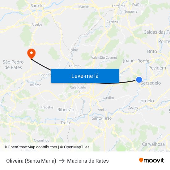 Oliveira (Santa Maria) to Macieira de Rates map