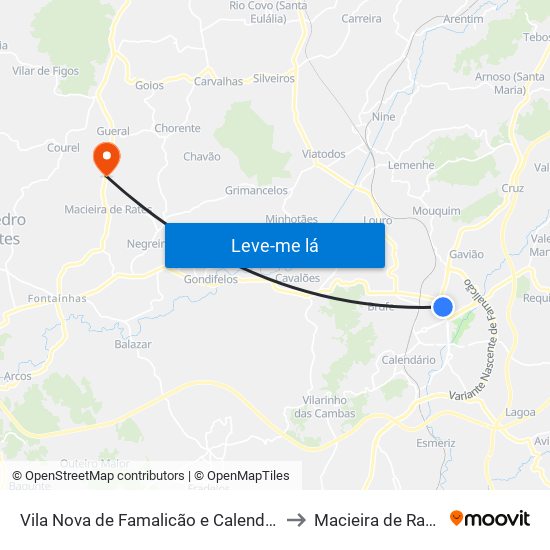 Vila Nova de Famalicão e Calendário to Macieira de Rates map