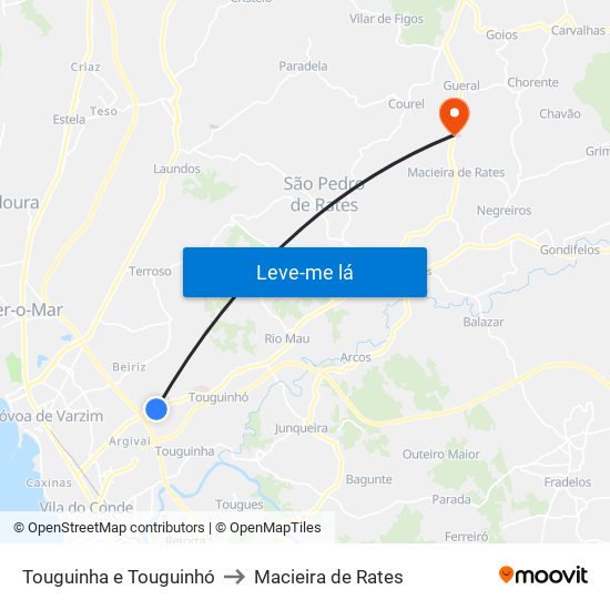 Touguinha e Touguinhó to Macieira de Rates map