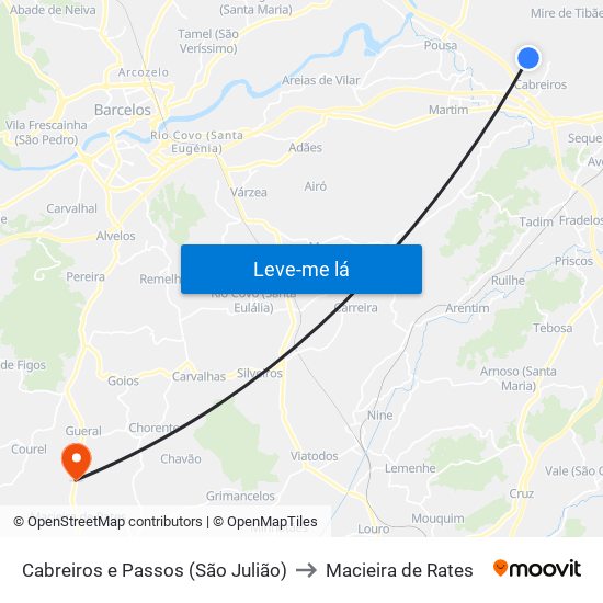 Cabreiros e Passos (São Julião) to Macieira de Rates map