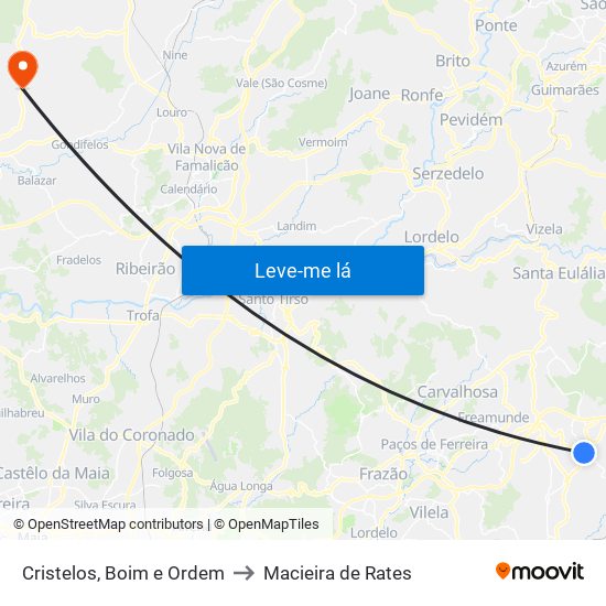 Cristelos, Boim e Ordem to Macieira de Rates map