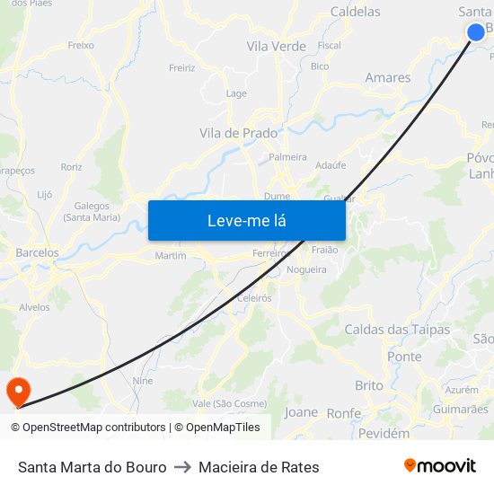 Santa Marta do Bouro to Macieira de Rates map