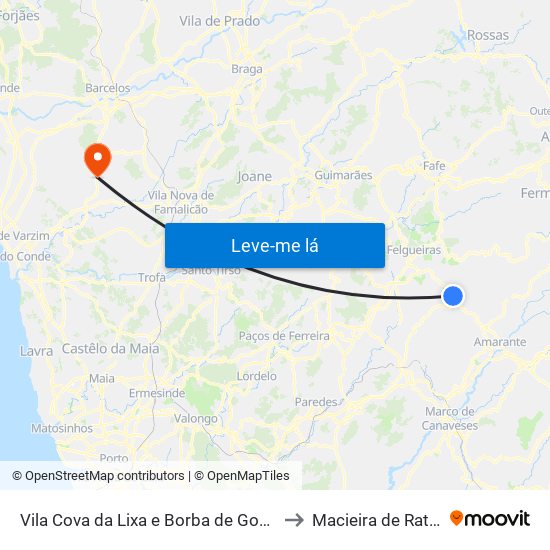 Vila Cova da Lixa e Borba de Godim to Macieira de Rates map