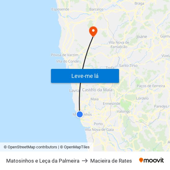 Matosinhos e Leça da Palmeira to Macieira de Rates map