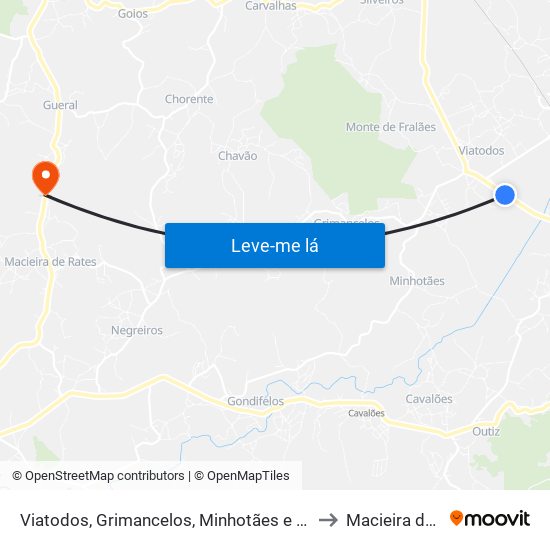 Viatodos, Grimancelos, Minhotães e Monte de Fralães to Macieira de Rates map
