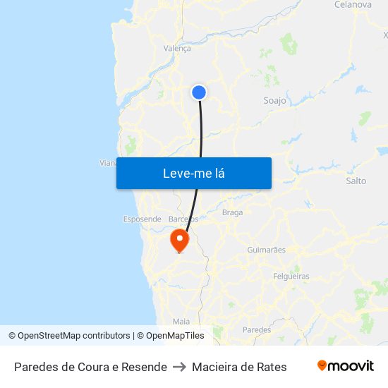 Paredes de Coura e Resende to Macieira de Rates map