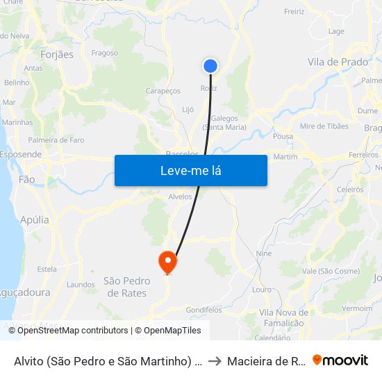 Alvito (São Pedro e São Martinho) e Couto to Macieira de Rates map
