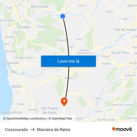 Cossourado to Macieira de Rates map