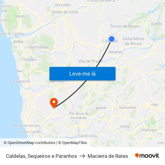 Caldelas, Sequeiros e Paranhos to Macieira de Rates map