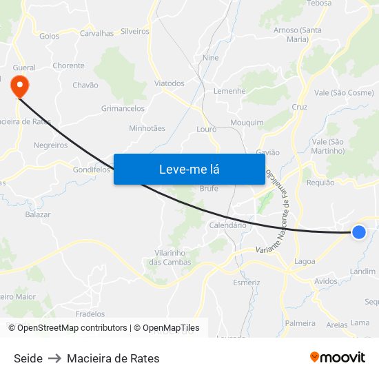 Seide to Macieira de Rates map