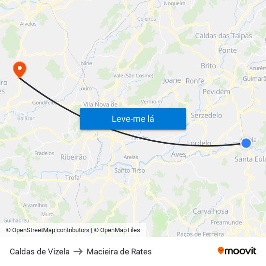 Caldas de Vizela to Macieira de Rates map