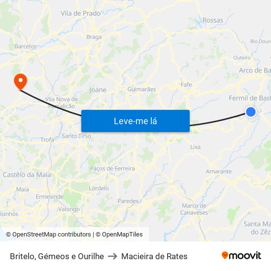 Britelo, Gémeos e Ourilhe to Macieira de Rates map