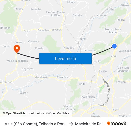 Vale (São Cosme), Telhado e Portela to Macieira de Rates map