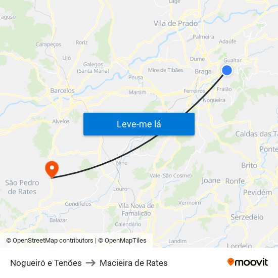 Nogueiró e Tenões to Macieira de Rates map