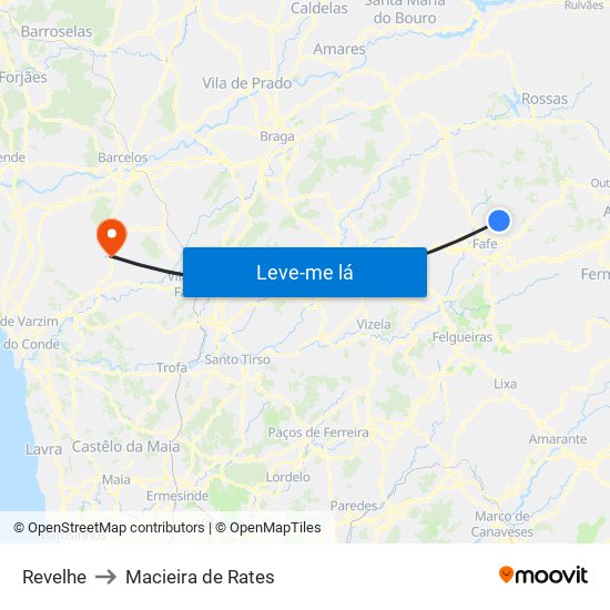 Revelhe to Macieira de Rates map