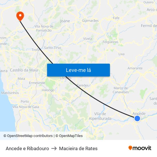 Ancede e Ribadouro to Macieira de Rates map