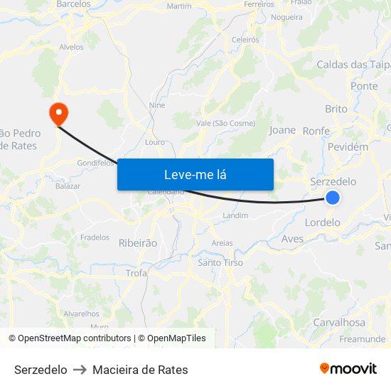Serzedelo to Macieira de Rates map