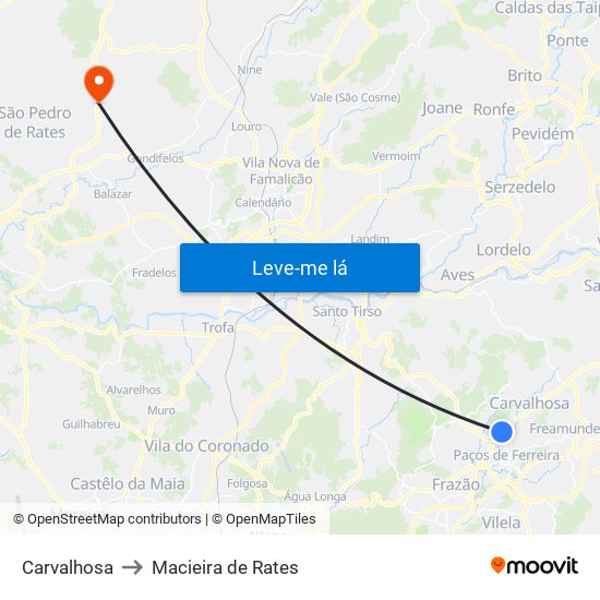 Carvalhosa to Macieira de Rates map