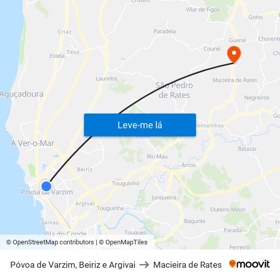 Póvoa de Varzim, Beiriz e Argivai to Macieira de Rates map