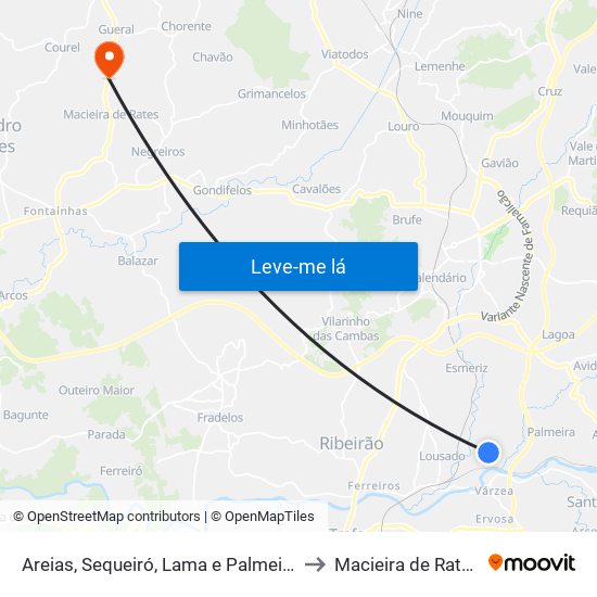 Areias, Sequeiró, Lama e Palmeira to Macieira de Rates map