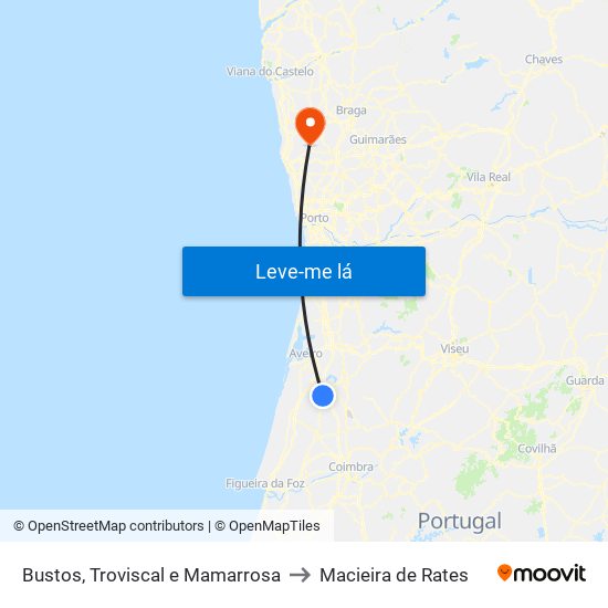 Bustos, Troviscal e Mamarrosa to Macieira de Rates map