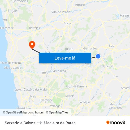 Serzedo e Calvos to Macieira de Rates map
