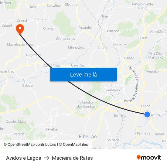 Avidos e Lagoa to Macieira de Rates map