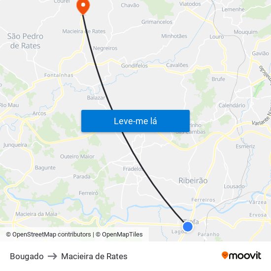 Bougado to Macieira de Rates map