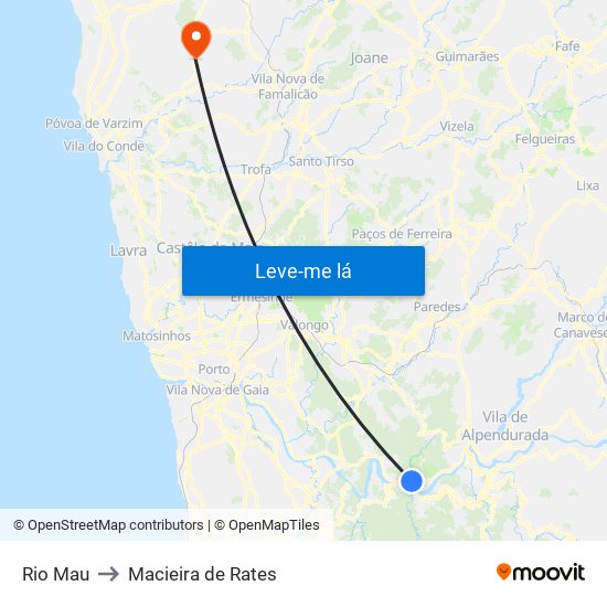 Rio Mau to Macieira de Rates map