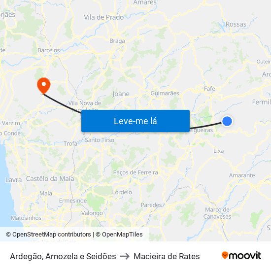 Ardegão, Arnozela e Seidões to Macieira de Rates map