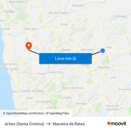 Arões (Santa Cristina) to Macieira de Rates map
