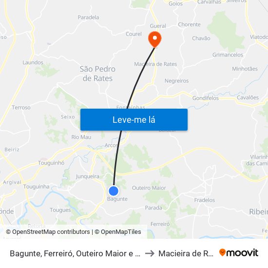 Bagunte, Ferreiró, Outeiro Maior e Parada to Macieira de Rates map