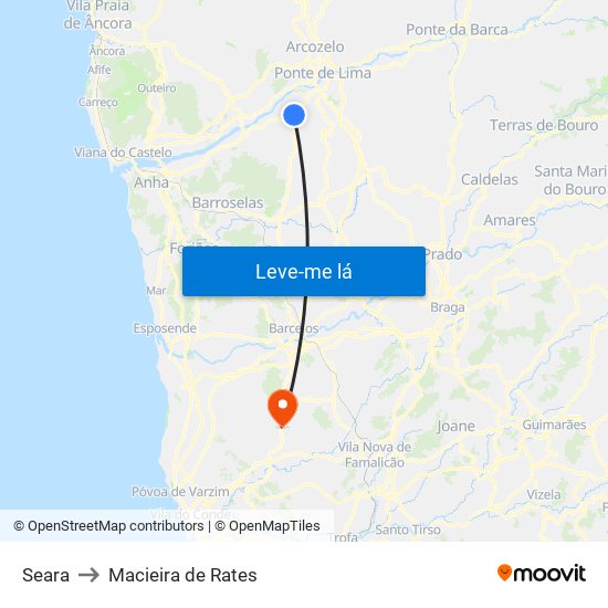 Seara to Macieira de Rates map