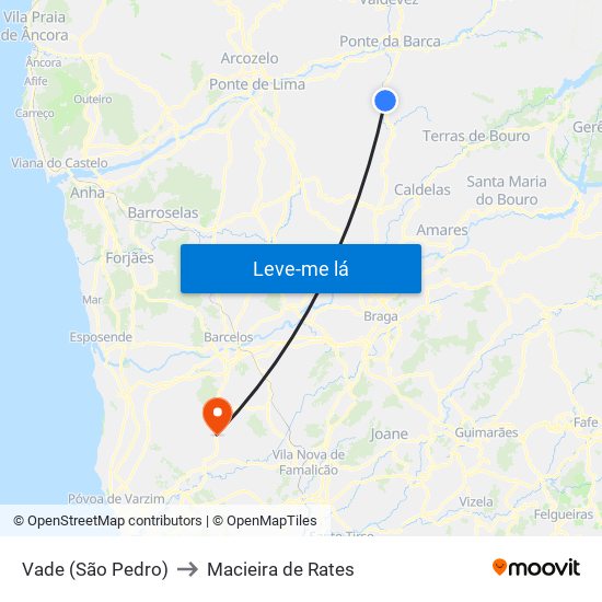 Vade (São Pedro) to Macieira de Rates map