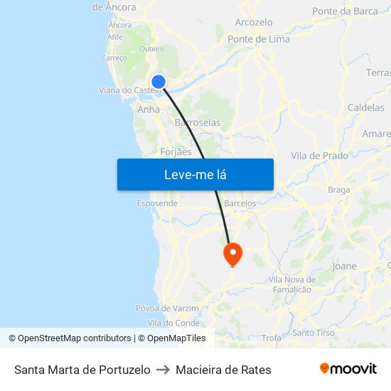 Santa Marta de Portuzelo to Macieira de Rates map