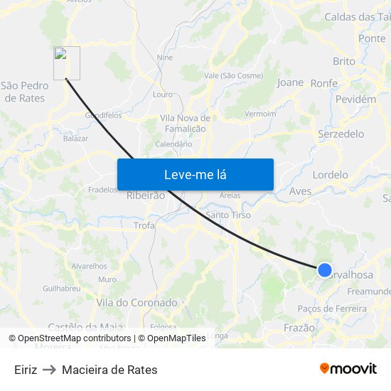 Eiriz to Macieira de Rates map