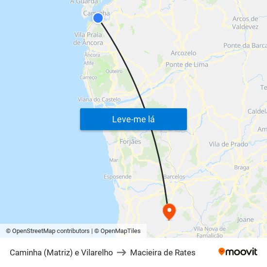 Caminha (Matriz) e Vilarelho to Macieira de Rates map