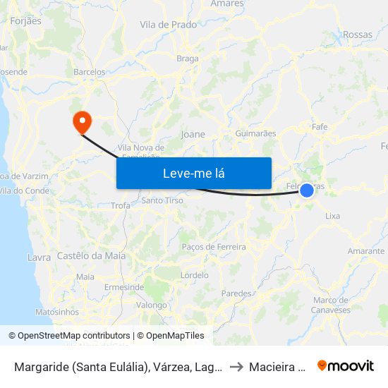 Margaride (Santa Eulália), Várzea, Lagares, Varziela e Moure to Macieira de Rates map