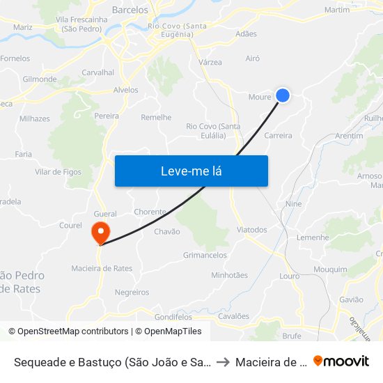 Sequeade e Bastuço (São João e Santo Estêvão) to Macieira de Rates map