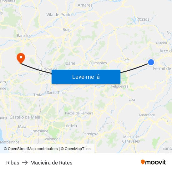 Ribas to Macieira de Rates map