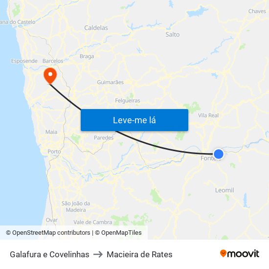 Galafura e Covelinhas to Macieira de Rates map