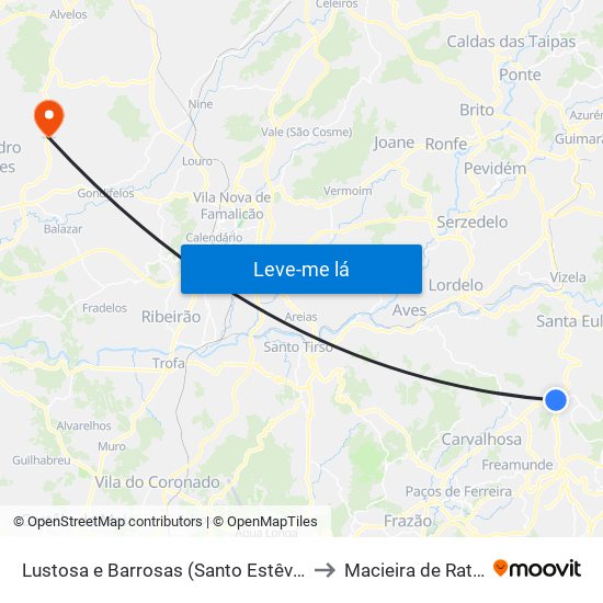 Lustosa e Barrosas (Santo Estêvão) to Macieira de Rates map