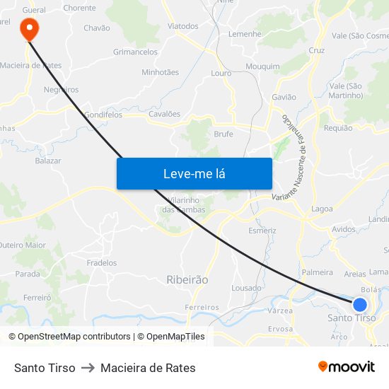 Santo Tirso to Macieira de Rates map