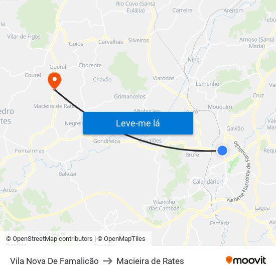 Vila Nova De Famalicão to Macieira de Rates map