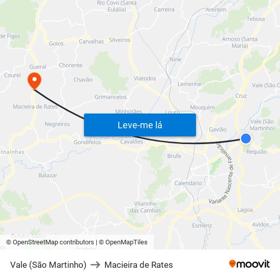 Vale (São Martinho) to Macieira de Rates map