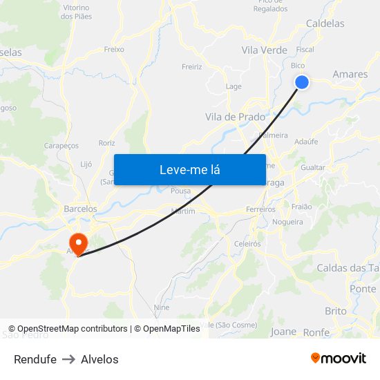 Rendufe to Alvelos map