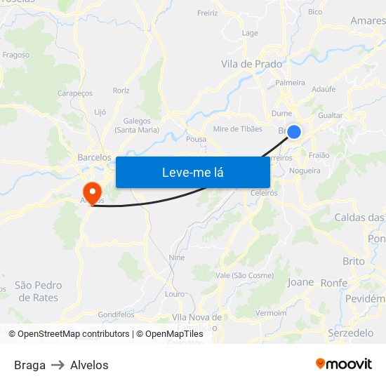 Braga to Alvelos map