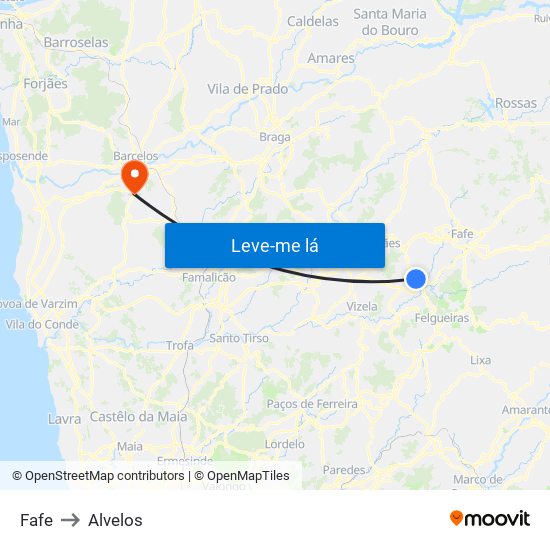 Fafe to Alvelos map