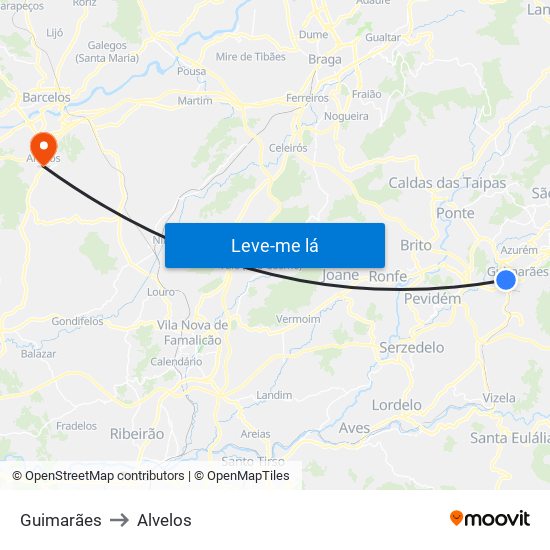 Guimarães to Alvelos map