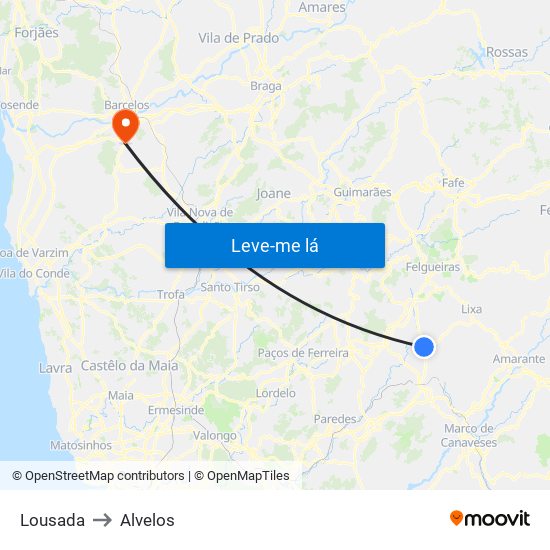Lousada to Alvelos map